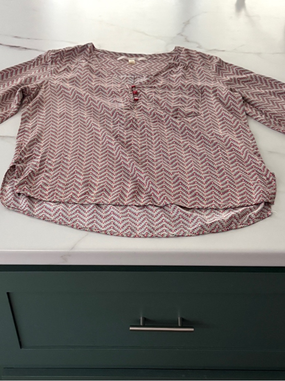 41 Hawthorne Stitch Chevron Red & Blue Roll Tab Blouse M Boho - Picture 6 of 8